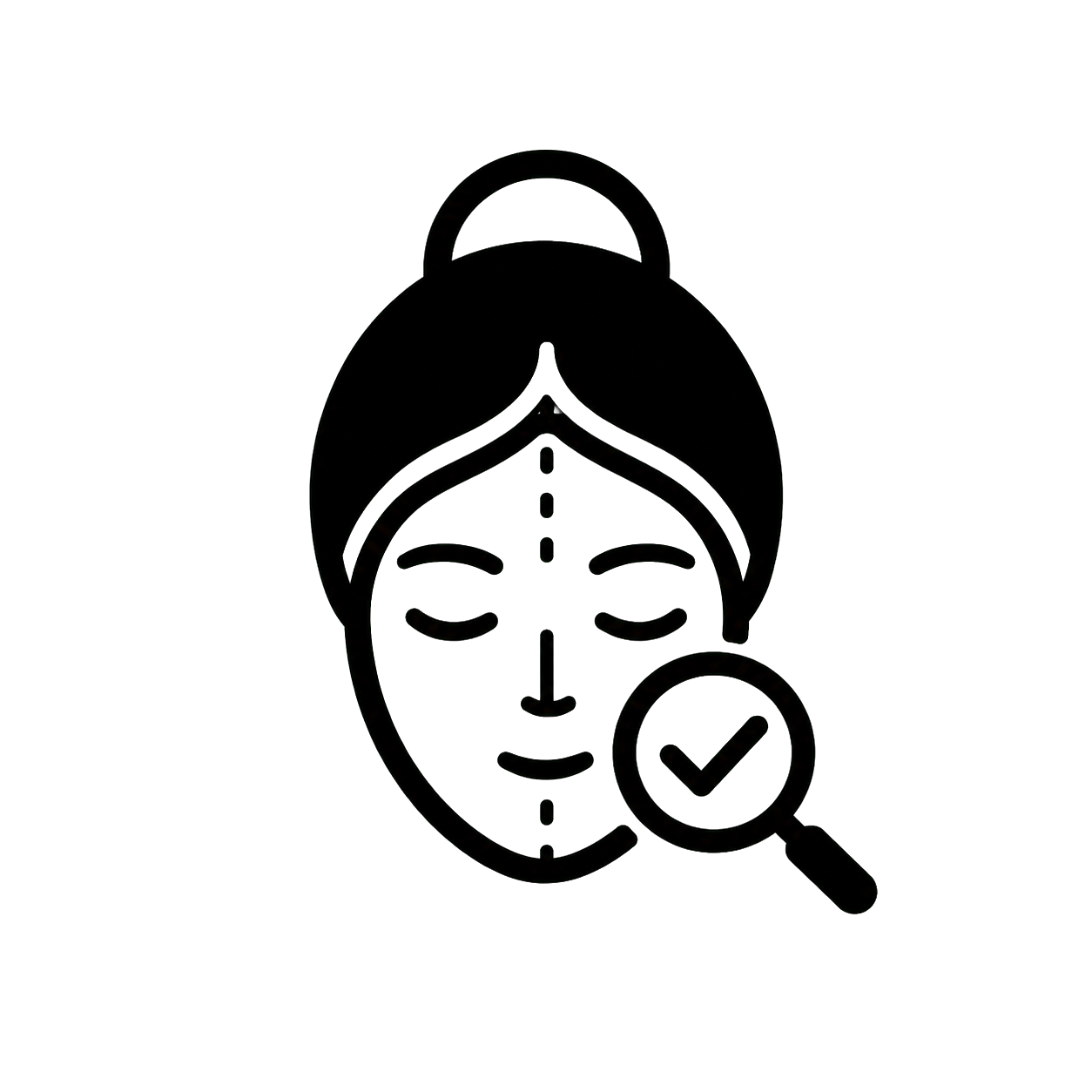 Face with magnifying glass and check mark icon