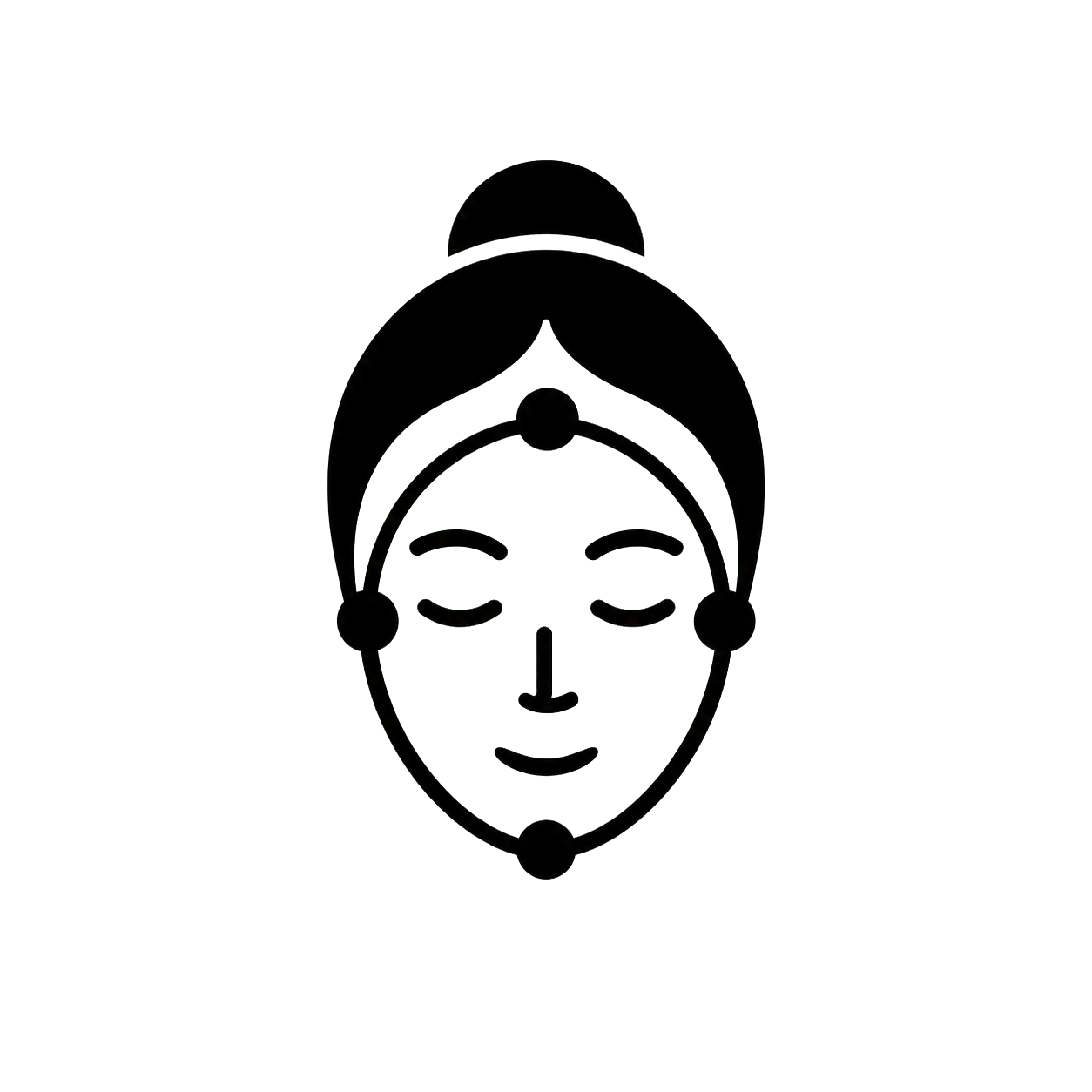 Stylized illustration of a serene face.